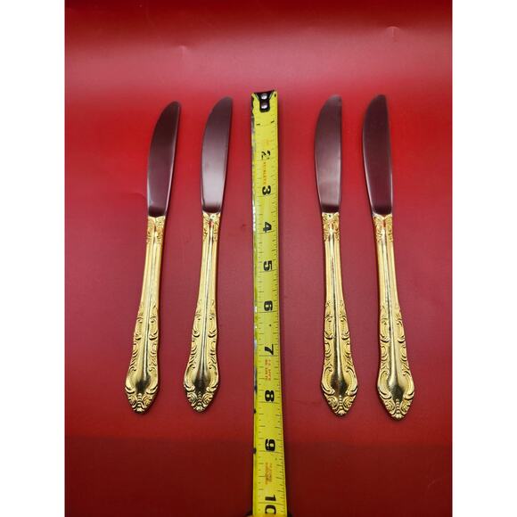 Set of 4 Golden Rexford Gold Electroplate Dinner Knives 9.25” National Stainless - Picture 2 of 7
